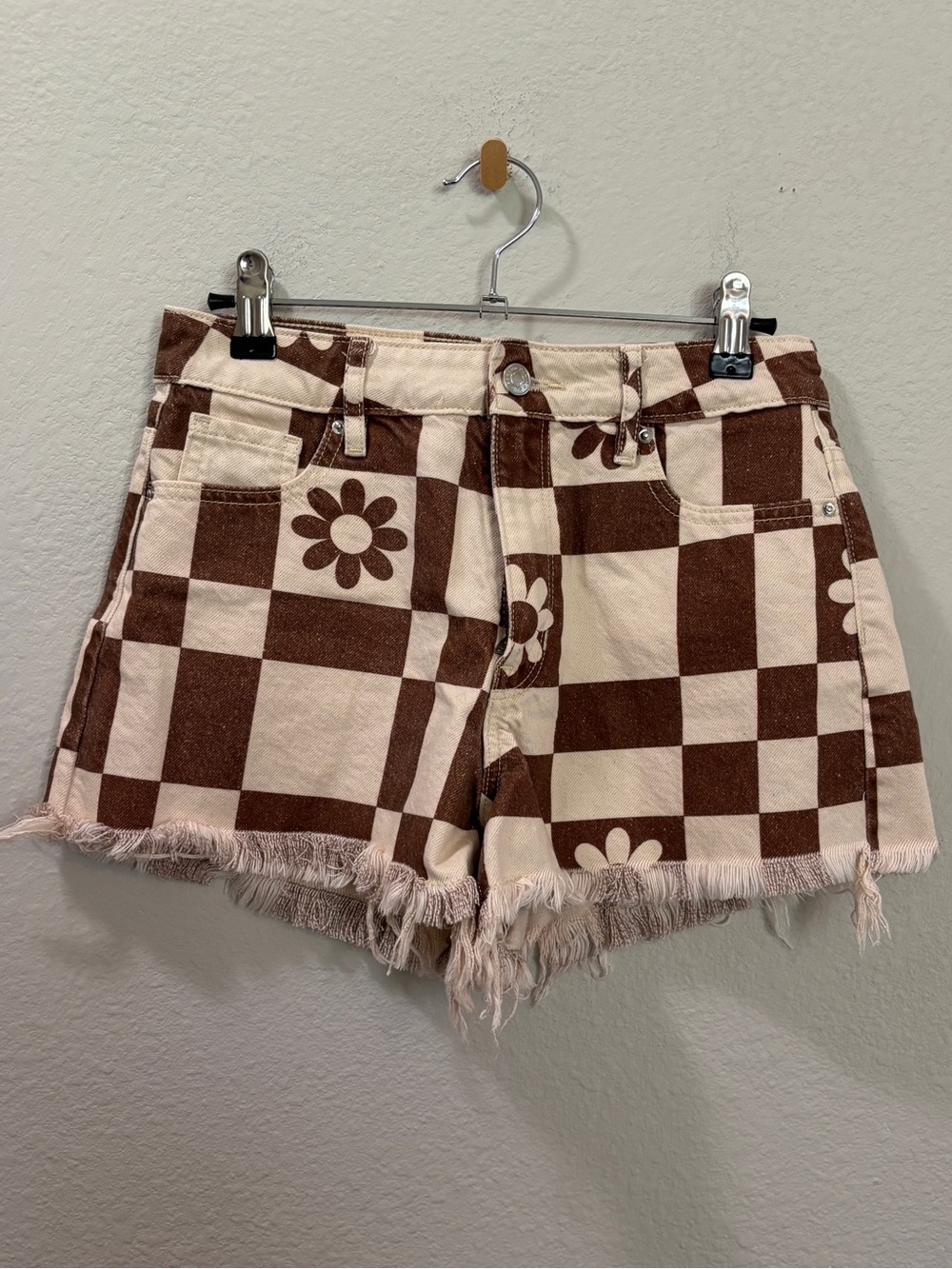 Pacsun High Rise Festival Checkerboard Floral Denim Shorts Size 25